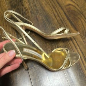Gold Manolo Blahnik strappy sandals size 39.5